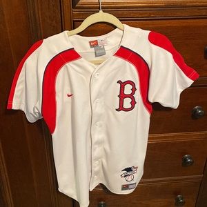 Womens Red Sox Jersey button up + NWT Red Sox earrings
